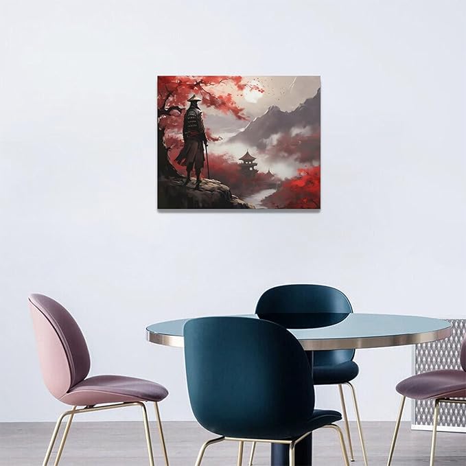 yerretin Japanese Bushido Wall Art Samurai Pictures Wall Decor Ancient Japan Warrior Canvas Landscape Painting Home Decoration Artwork for Bathroom Bedroom Living Room Office Framed 20"x16"