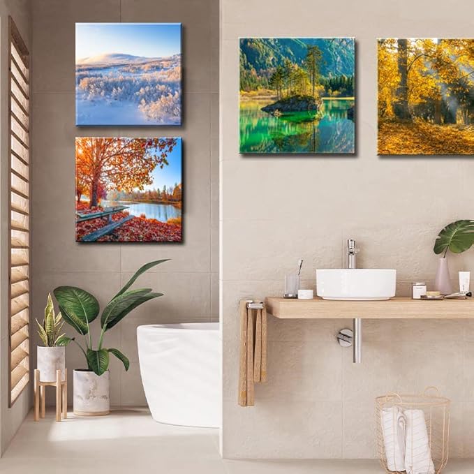 OKEXCKK Four Seasons Landscape Canvas Wall Art Decor - Spring Summer Autumn Winter Colorful Tree Painting Modern Nature Forest Prints Artwork Picture for Bathroom Office Decoration