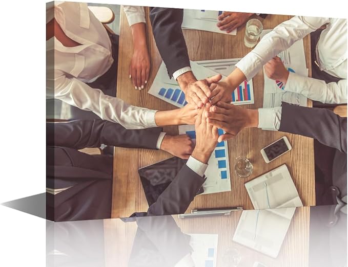 1 Panel Wall Art for Office Top View of Beautiful Business People In Formal Wear Holding Hands Together While Sitting In The Office Modern Artwork Canvas Print Pictures Ready To Hang (16"Wx24"H)