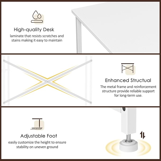 White Computer Desk, 36 Inch Small Desk with Drawers, Home Office Desk with Storage Shelves for Bedroom, Living Room, Dorm, Vanity Desk for Small Spaces, White