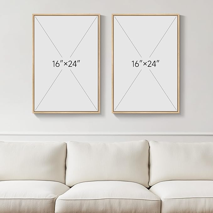 Framed Green Boho Abstract Wall Art Set of 2 for Living Room, Sun and Moon Minimalist Bohemian Canvas Artwork for Walls, Mid Century Modern Painting Print Wall Decor for Bedroom Home Office, 16x24 In