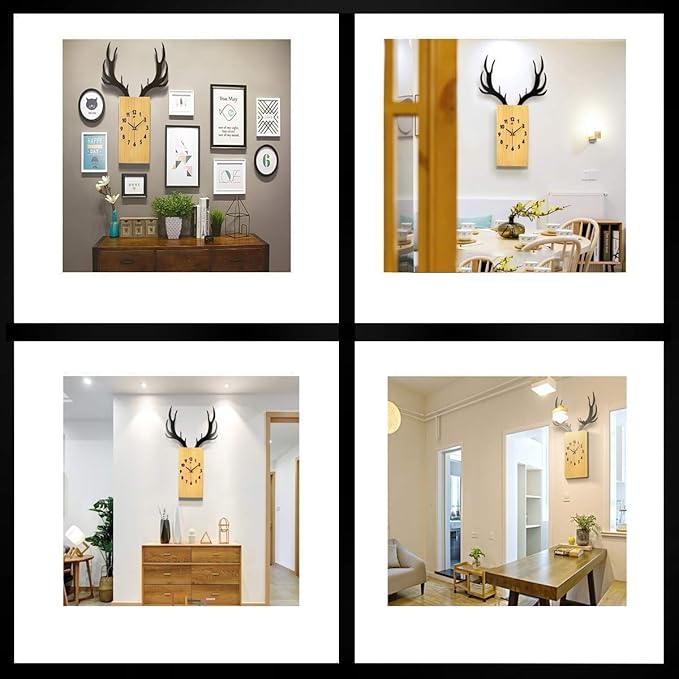 Wall Clock Deer Head Wall Clock, Silent Wooden Wall Clocks with Roman Numeral, for LivingRoom/Kitchen/Bedroom/Office/Lounge, Decorative Wall Clock Clock