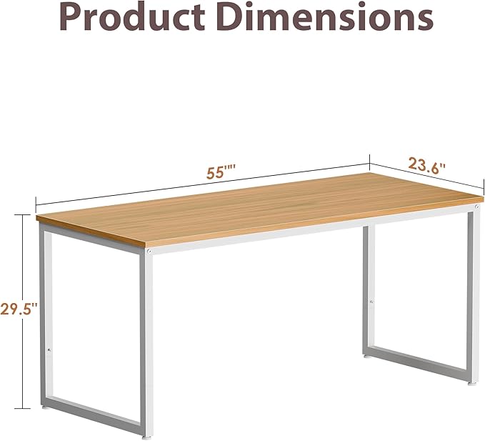 ZenStyle Computer Desk 55" Large Office Desk Computer Table Laptop PC Simple Study Writing Desk for Home Office, Light Brown