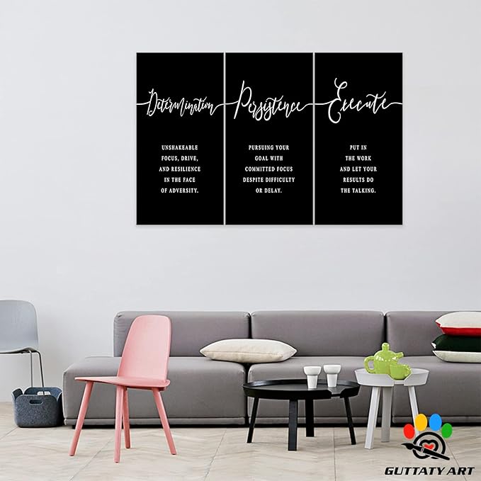 Office Wall Art - 3 Panel Motivational Quotes Canvas Art for Home Office, Entrepreneur Poster Frame (20'x30'x3Pcs)