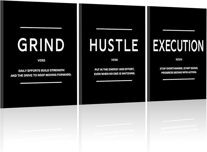 LMGOV Motivational Office Wall decor for Men, 12" x16" Hustle Wall Art for Bedroom, Black and White Canvas Painting for Bathroom, Positive Poster for Dorm, College, Gym