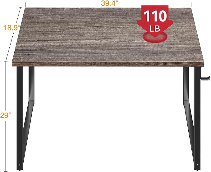Casaottima 40 Inch Small Computer Desk for Home Office, Study Writing Table for Small Spaces, Simple Modern Desk with Headphone Hooks, Grey Oak