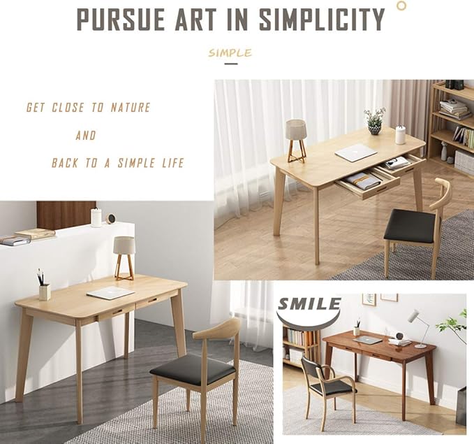 IOTXY Solid Wood Writing Desk - Home Office Workbench Desk with Drawer, 39.37" Width Laptop Computer Work Study Table in White