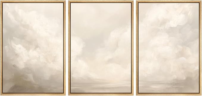 MUDECOR Framed Wall Art Print Set Neutral Cloudscape Soft Beige Abstract Sky Illustrations Modern Art Boho Decorative Colorful Chic for Living Room, Bedroom, Office - 24"x36"x3 Natural