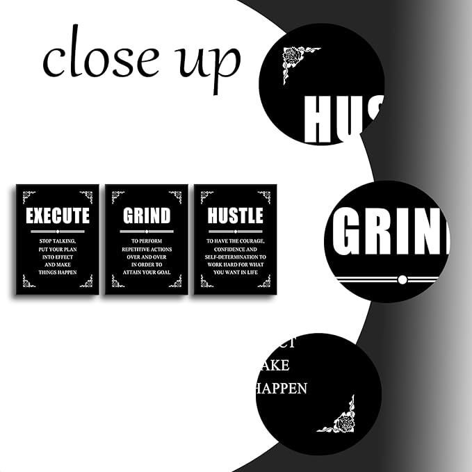 Inspirational Canvas Wall Art Entrepreneur Positive Quotes Poster Print Execute Grind Hustle Motivational Office Wall Decor Suitable for Bedroom Living Room Gym Classroom Easy to Hang [36''Wx16''H]