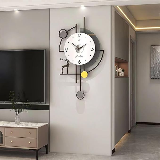 Wall Clock Modern,Large Metal Wall Clock, Non Ticking Quartz Clock for Living Room Bedroom Office Kitchen for Home Décor Clock (One Color 35 * 62cm)