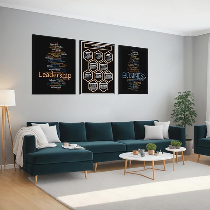 Wall Art for Office - 3 Piece Inspirational Wall Decor Motivational Poster Framed Canvas Prints for Home, Office, Living Room (24x36 in x3)