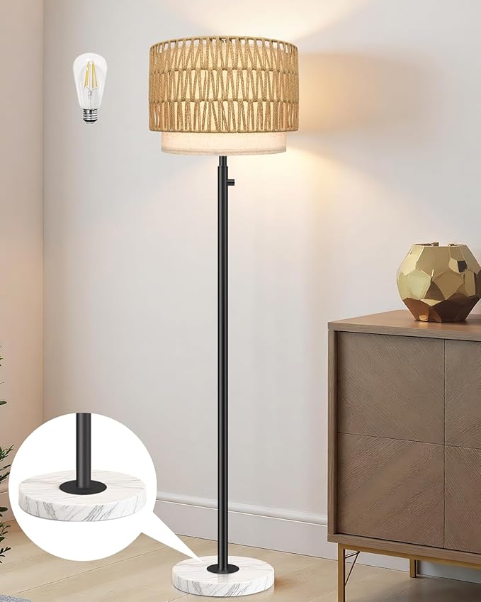 Floor Lamps for Living Room–LED Bulb Included,Dimmable Floor Lamp with Linen Shade,Modern Standing Lamp with Marble Base,Tall Floor Lamp for Bedroom,Nursery,Reading & Office,Beige