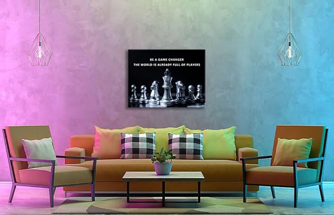 Inspirational Canvas Wall Art Motivational International Chess Poster Be A Game Changer The World Is Already Full Of Players Pictures Painting Print Artwork Office Wall Decor Framed[30″W X 40″H]