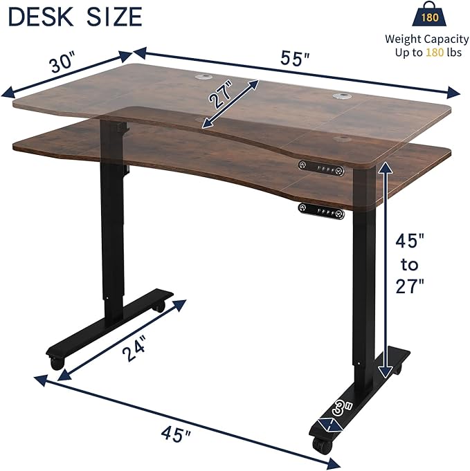 55 Inch Computer Desk, Large Office Desk for Home Office, Modern Writing Table with Sturdy Metal Frame