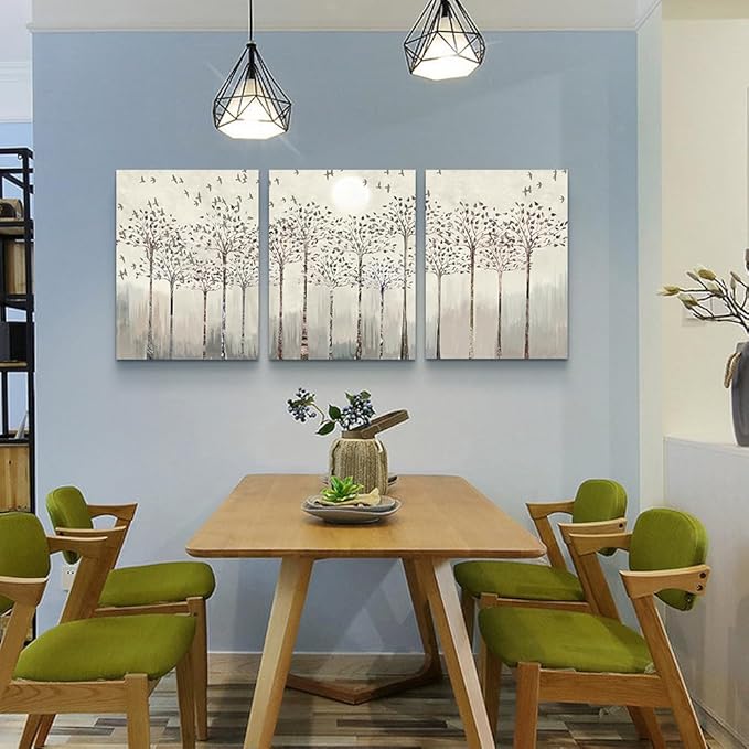 Lapremoly Wall Decorations for Living Room - Canvas Art for Bedroom Office - Trees and Birds Abstract Paintings View Prints - Modern Room Home Decor 3 Piece