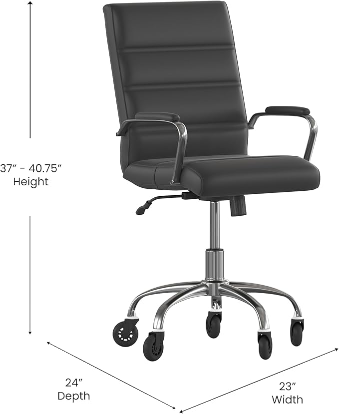 Flash Furniture Camilia Mid-Back Black LeatherSoft Executive Swivel Office Chair with Chrome Frame, Arms, and Transparent Roller Wheels