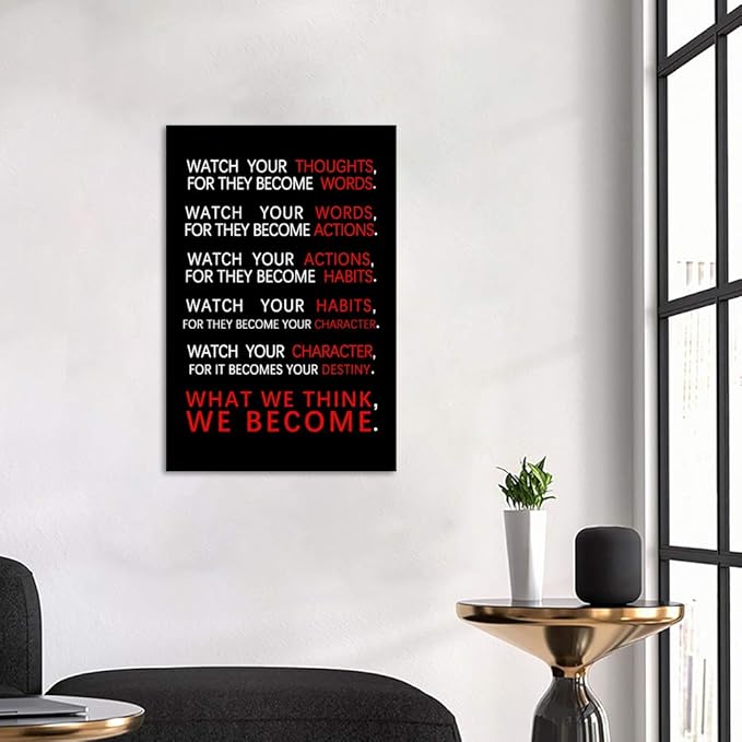 Watch Your Thoughts Motivational Wall Art Inspirational Canvas Painting Inspiring Entrepreneur Quotes Posters Prints Artwork Living Room Home Office Classroom Decor Framed Ready to Hang(12”Wx16”H)