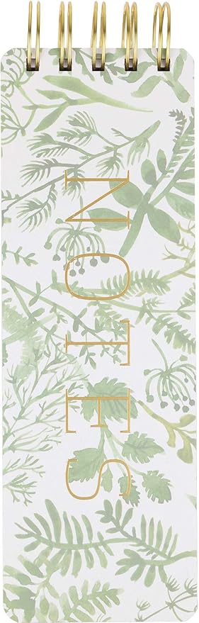 WORLD TRAVELER Eccolo Tall Spiral Memo Pad, 300 Pages, 150 Sheets, Double Spiral Binding, Office Essentials for Work, List Notepad for Students, Class and Shopping, Botanicals (Green, 3x8.5 inches)