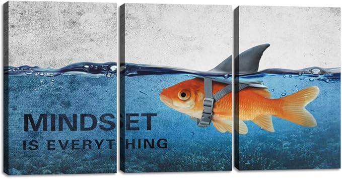 Inspirational Canvas Wall Art Blue Goldfish Pictures Posters Painting on Canvas Abstract Shark Motivational Entrepreneur Quotes Office Decor Artwork Bedroom Framed Ready to Hang - 72"W x 36"H