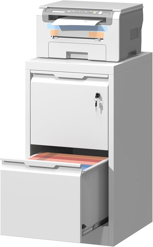 2 Drawer File Cabinet,Metal Vertical File Storage Cabinet with Lock, Printer Stand,Home Office Steel for A4 Letter/Legal Size, Assembly Required(White)