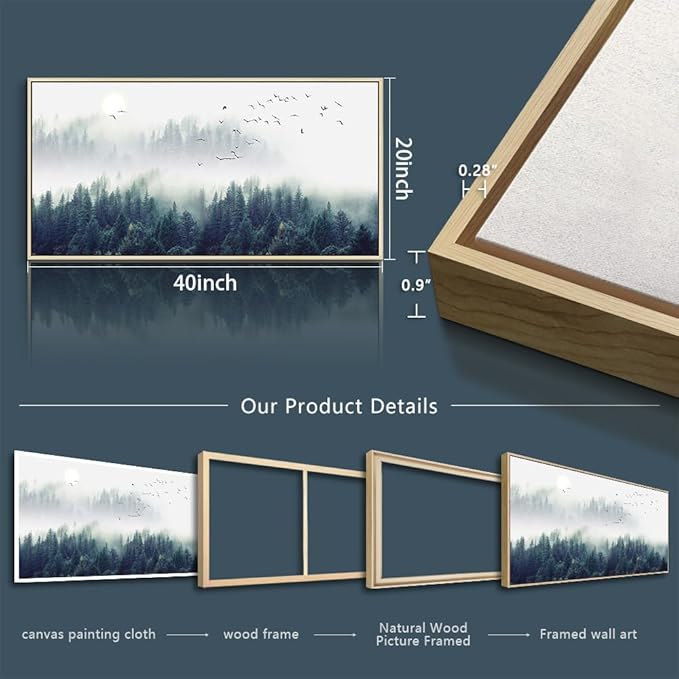 Framed Canvas Wall Art For Living Room Large Size Wall Decor For Bedroom Foggy Forest Trees Landscape Painting Wall Decorations Modern Home Decor Canvas Pictures Artwork Natural Framed 20" X 40"
