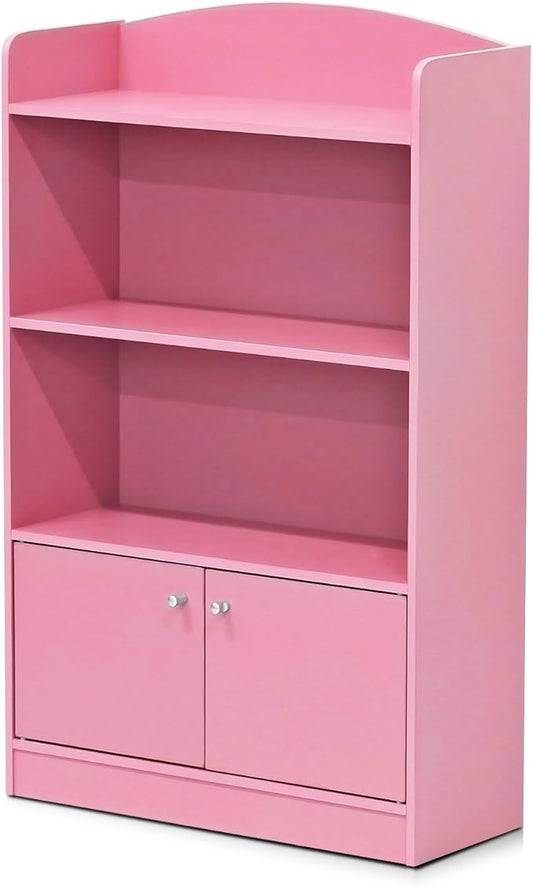 Furinno LOVA Book Shelf, Bookshelf with Storage Cabinet, Bookcase with Door, 11.8 x 23.6 x 37.3, for Living Reoom, Bedroom, Home Office, Pink