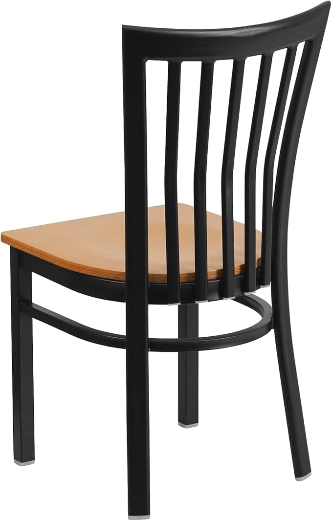 Flash Furniture HERCULES Series Black School House Back Metal Restaurant Chair - Natural Wood Seat
