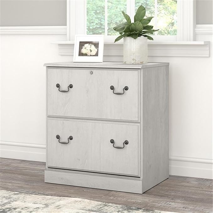 Bush Furniture Saratoga 2 Drawer Lateral File Cabinet in Linen White Oak