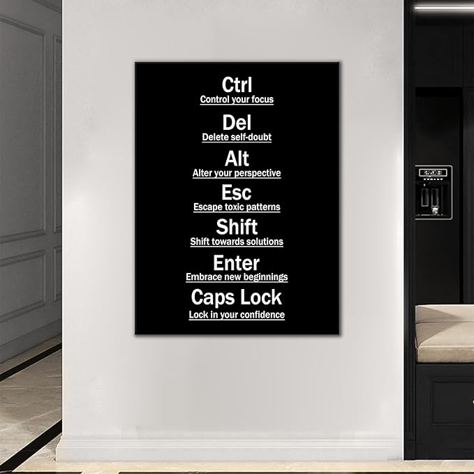 Confidence Quote Motivational Office Wall Art Ctrl Alt Del Shift Signs Poster Decor Inspiring Painting Prints Wall Pictures for Modern Home Living Room School Stretched and Framed [30''W X 40''H]