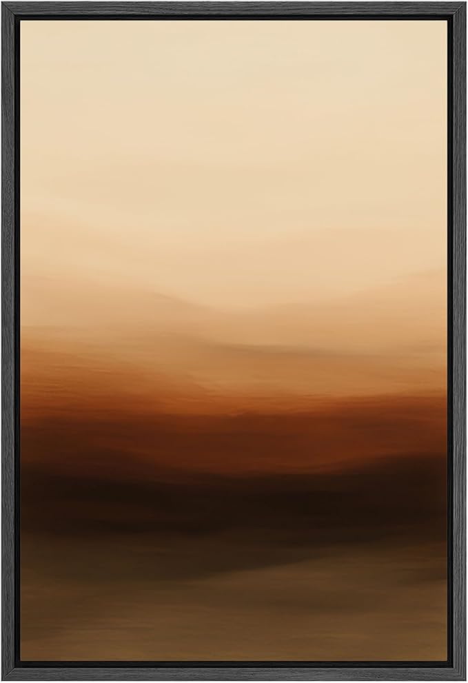 SIGNFORD Framed Canvas Print Wall Art Warm Horizon Gradient Abstract Landscape Illustrations Digital Art Modern Art Decorative Multicolor Rustic Minimal for Bedroom - 16"x24" BLACK