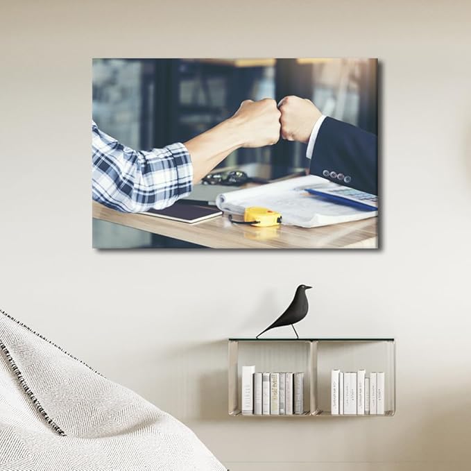 Large Wall Art Successful Teamwork Hands Gesture Concept Pictures Modern Motivational Inspirational Success Teamwork Posters Canvas Art Wall Decor for Office Framed 1 Panel (24" Wx36 H)