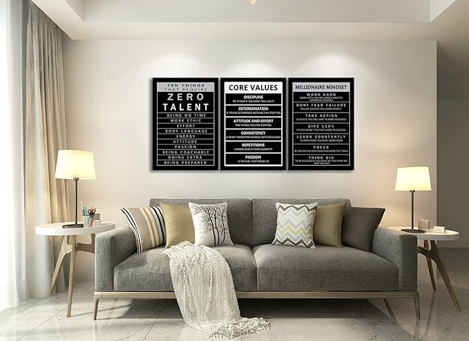 WYJZDZQ8 Motivational 3 Pieces Core Values Poster Inspirational Canvas Wall Art Prints Artwork for Living Room Office Modern Home Decor Inspiring Painting Pictures Framed Ready to Hang[60''Wx 28''H]