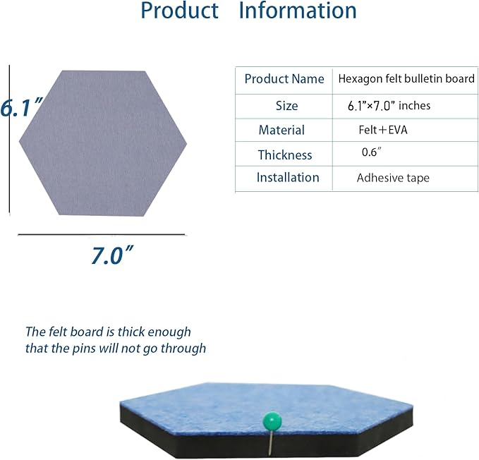 8Pcs Hexagon Felt Cork Board Tiles Self Adhesive Bulletin Board, Pin Board for Wall Decor Memos Photos Display (Set Q)