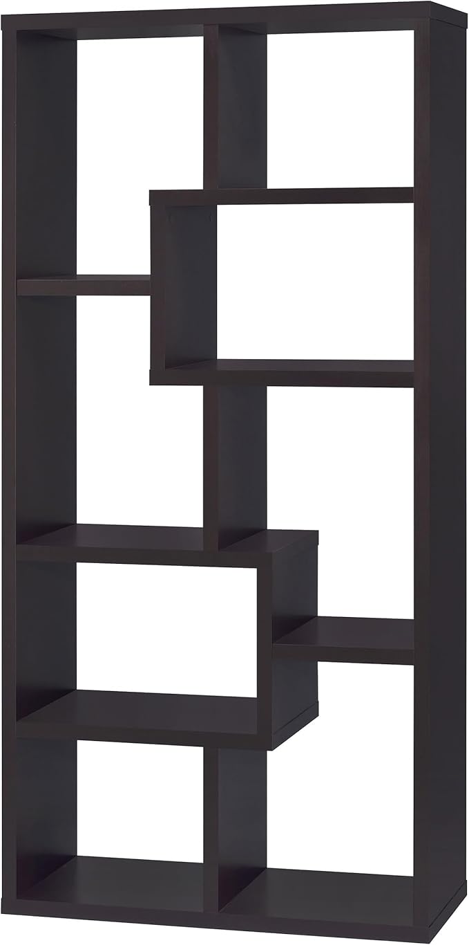 Coaster Home Furnishings - Theo - Engineered Wood with Paper Lamination - 6-Shelf Bookshelf with Geometric Design - Transitional - Home Office and Living Room - 71-Inch - Cappuccino - 800264
