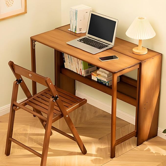 Modern Office Desk 33" L Computer with Wood Base and Collapsible Feature Rectangular Home Writng Working for Living Room, Classroom, Study Room - Without Chairs Brown
