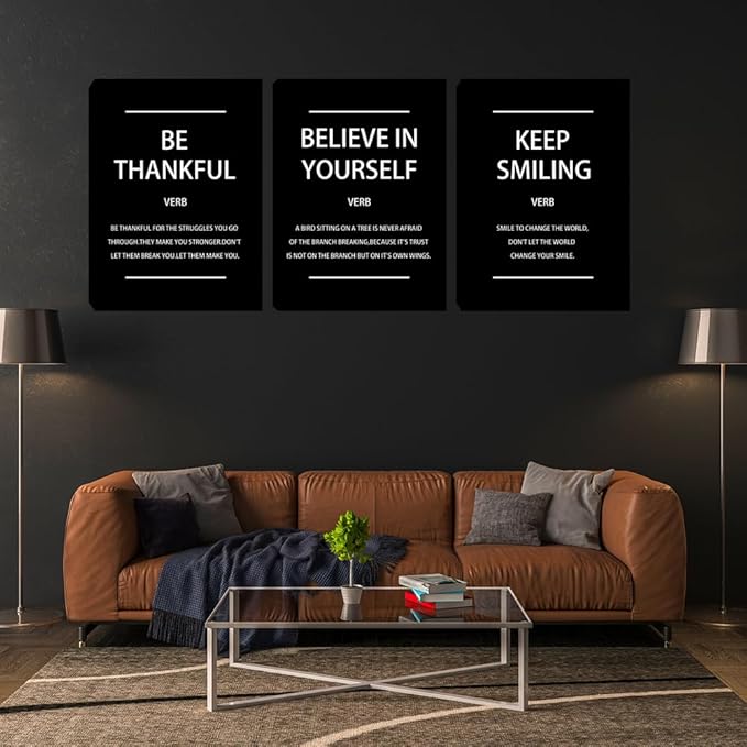 Inspirational Quotes Poster Print Canvas Wall Art 3 Pieces Black Decorations for Gym Living Room Bedroom Workplace Office Wall Decor 20"x28"x3