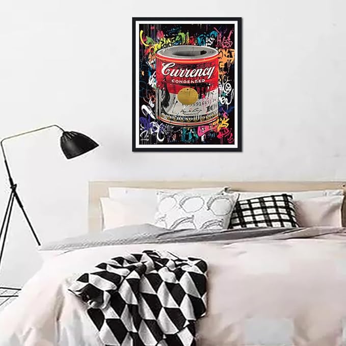 Inspirational Framed Canvas Print Wall Art Hundred Dollar Bills Roll Graffiti Wall Decor Money Poster Motivational Artwork Modern Home Office Decoration Ready to Hang 12.5x16.5 inch
