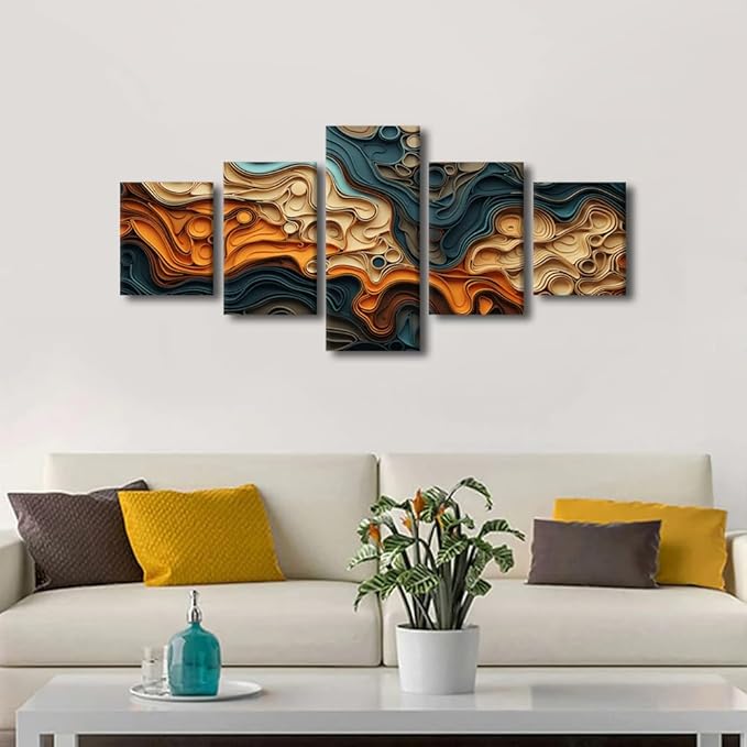 Abstract Wall Art Modern Canvas Wall Art for Living Room 5 Panel Paper Cut Artwork Native Americans Bedroom Wall Art for Living Room Office Wall Decoration Stretched and Framed Ready to Hang 50x24 in