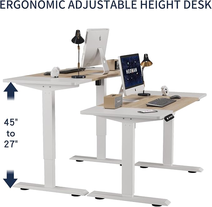 55 Inch Computer Desk with Power Outlets and USB Ports, Large Office Desk for Home Office, Modern Writing Table with Sturdy Frame