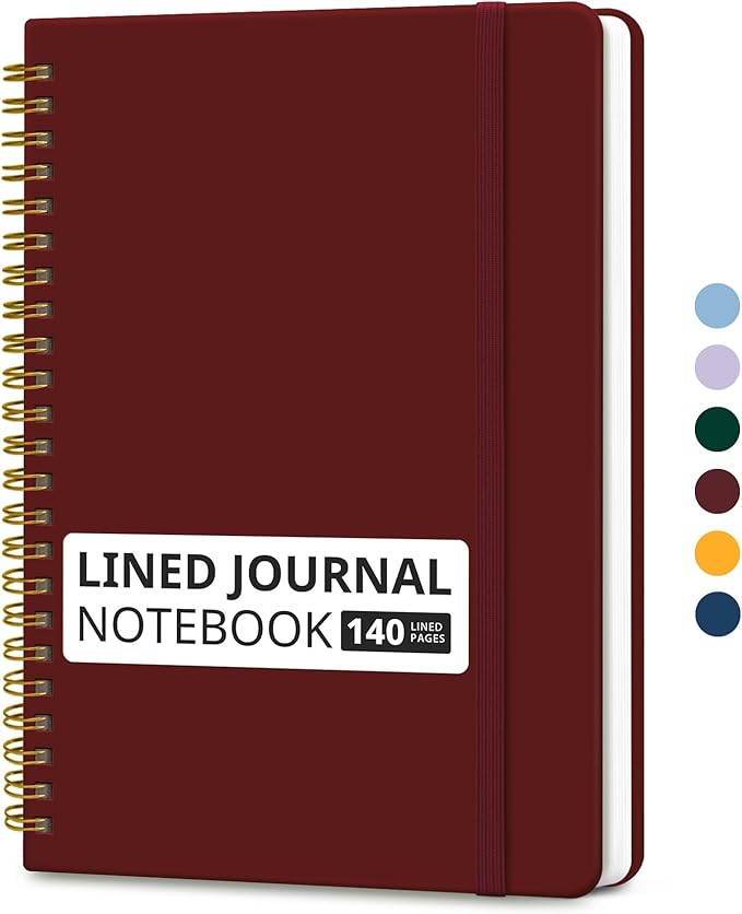 Taja Lined Spiral Journal Notebook for Women & Men, 140 Pages, College Ruled Hardcover Notebook for Work & Note Taking, Journals for Writing, A5(5.7" x 7.9") – Burgundy