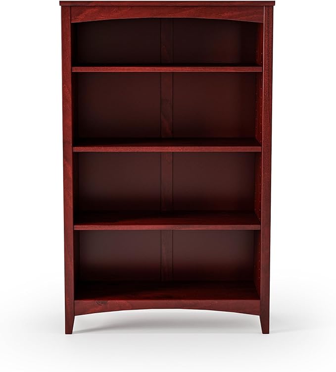 Camaflexi Shaker Style 4 Shelf Bookcase/Solid Wood / 48" High/Adjustable Shelving/Closed Back/Display Bookshelf for Living Room, Bedroom, Home and Office, Red Garnet Stain