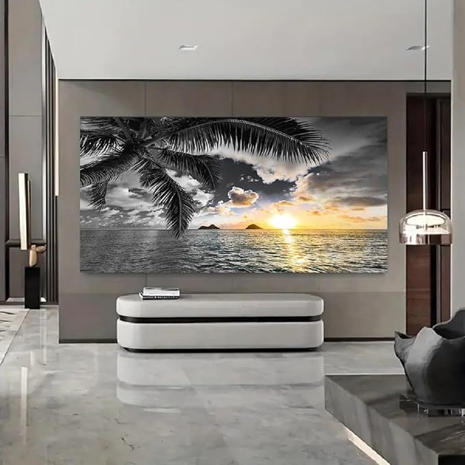 Bamdeya Wall Decor Bedroom Black and White Beach Wall Art Palm Sunset Seascape Pictures Wall Art Living Room Canvas Prints Art Ocean Room Decor Poster Painting Home Office Decoration Scenery Artwork