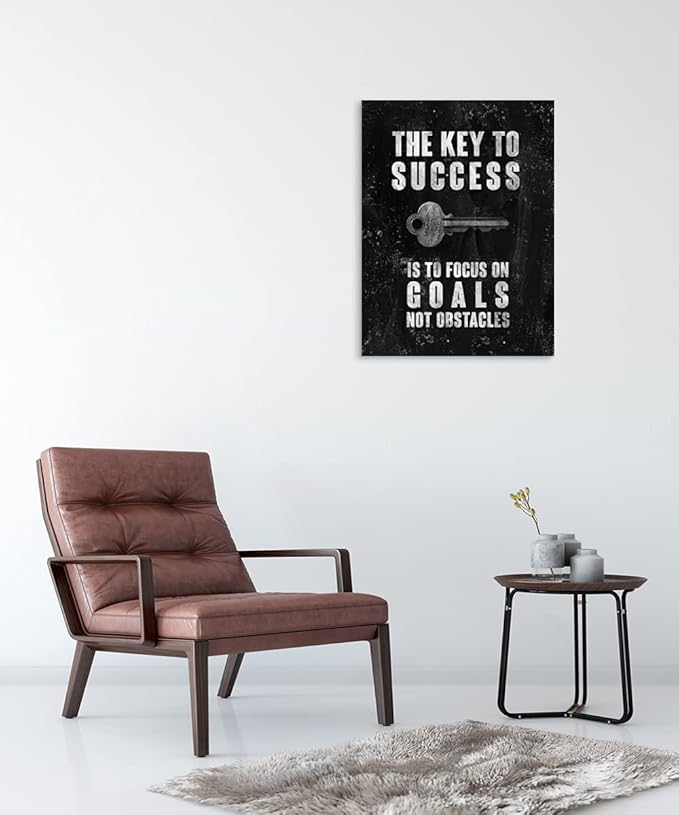 WYJZDZQ8 Inspirational Canvas Wall Art The Key to Success Is to Focus on Goals Not Obstacles Motivational painting Poster Printing Artwork Office Home Classroom Decoration Wood Frame [18" W x 24" H]