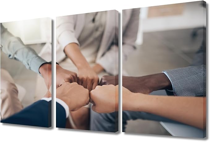 Canvas Wall Art Team Fist Holding Pictures Modern Motivational Inspirational Success Teamwork Posters Prints Artwork Home Decor for Office Framed 1 Panel (12" Wx18 H)
