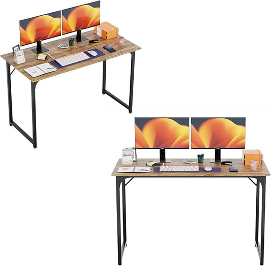 48 Inch Computer Desk Set of 2, Office Desk with Metal Frame, Home Office Desk, Modern Simple Style for Small Space Home Office, Living Room, Bedroom, Brown
