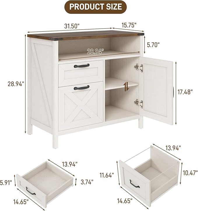 Lateral File Cabinet with 2 Drawers and Door Farmhouse File Cabinet for A4/Letter Size Hanging Files, Large Wood File Storage Cabinets Printer Stand with Open Space for Home Office Furniture, White