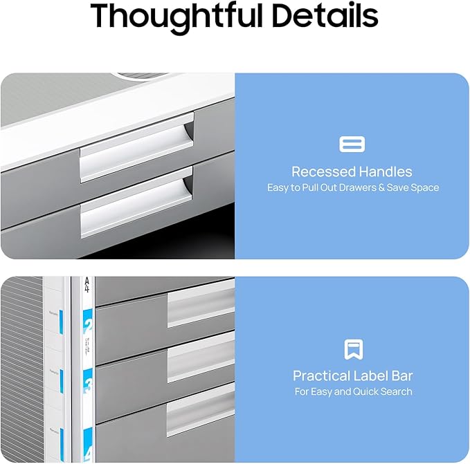 4 Drawer File Sorter, Desktop Organizer Locking Filing Cabinet with Label, Multi-Functional Aluminum Alloy Drawers File Cabinet for Office School