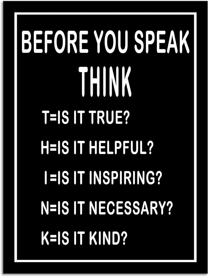Inspirational Posters Office Wall Decor Motivational Canvas Wall Art Modern Inspiring Quotes Before You Speak Think Picture Prints Paintings Artwork Home Decor Living Room Framed [18''Wx 24''H]