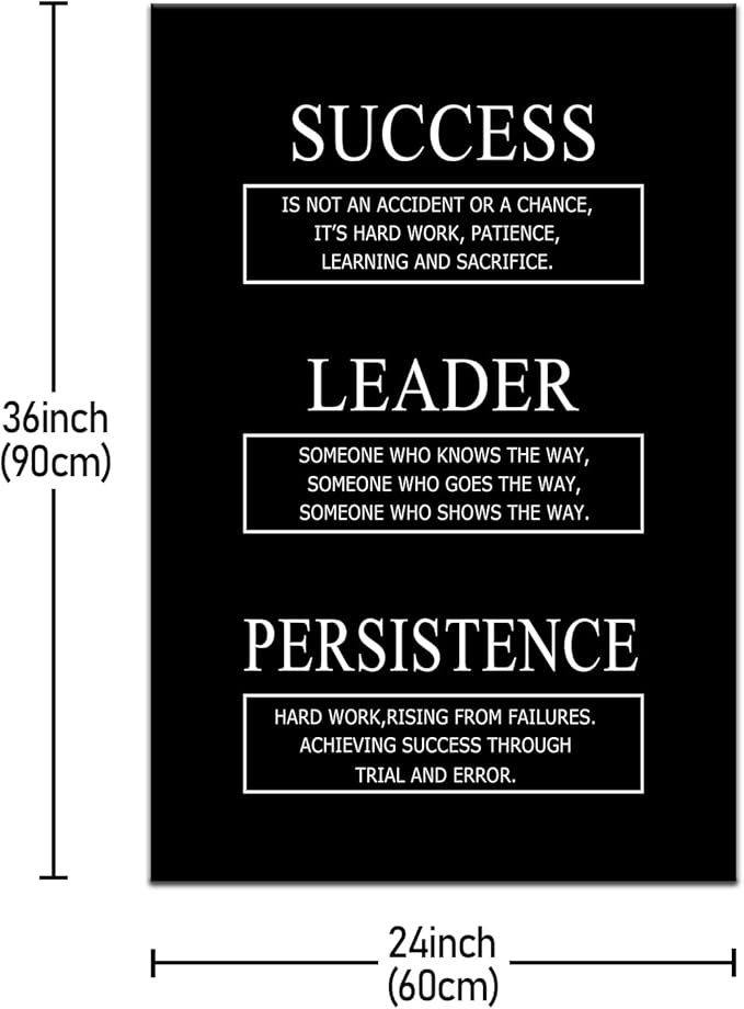 Success Leader Persistence Inspirational Wall Art for Office Motivational Canvas Wall Decor with Positive Success Quotes Wood Framed Poster Print for Living Room Office Gym Wall Decor [24''Wx36''H]
