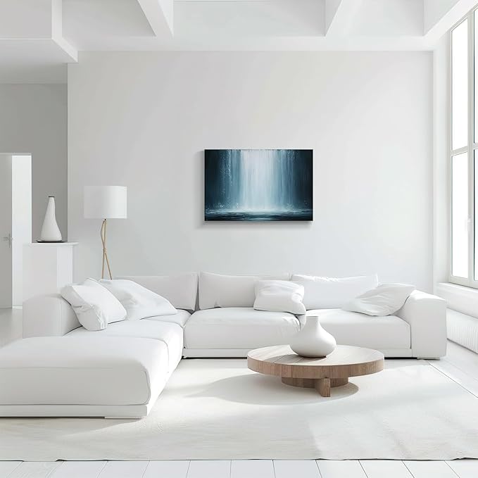 gaosoul Modern Abstract Canvas Wall Art Blue Fantasy Falls Paintings Stylish Framed Minimalism Artwork Prints for Living Room Bedroom Office Decor 30x20in